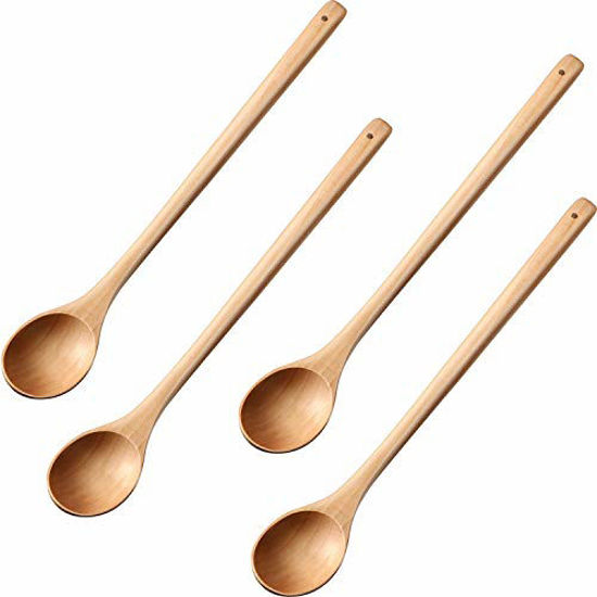 GetUSCart 4 Pieces Wood Mixing Spoon Long Handle Wooden Spoons for