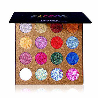 Picture of UCANBE Pro Glitter Eyeshadow Palette - Professional 16 Colors - Chunky & Fine Pressed Glitter Eye Shadow Powder Makeup Pallet Highly Pigmented Ultra Shimmer for Face Body