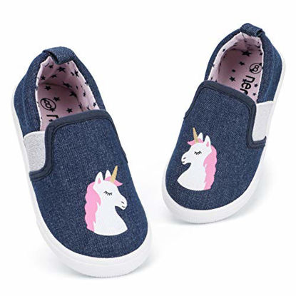 Picture of RANLY & SMILY Toddler Shoes Girls, Kids Slip On Sneakers Canvas Walking Shoes Unicorn Navy/Pink 6 M US Toddler