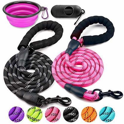 Picture of COOYOO 2 Pack Dog Leash 5 FT Heavy Duty - Comfortable Padded Handle - Reflective Dog Leash for Medium Large Dogs with Collapsible Pet Bowl