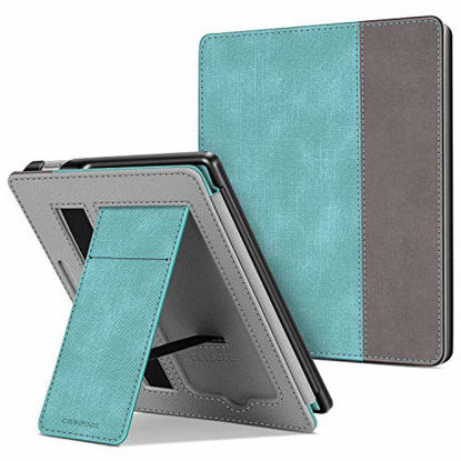 Picture of CaseBot Stand Case for All-new Kindle Oasis (10th Generation, 2019 Release and 9th Generation, 2017 Release) - Premium PU Leather Sleeve Cover with Card Slot and Hand Strap, Turquoise/Brown