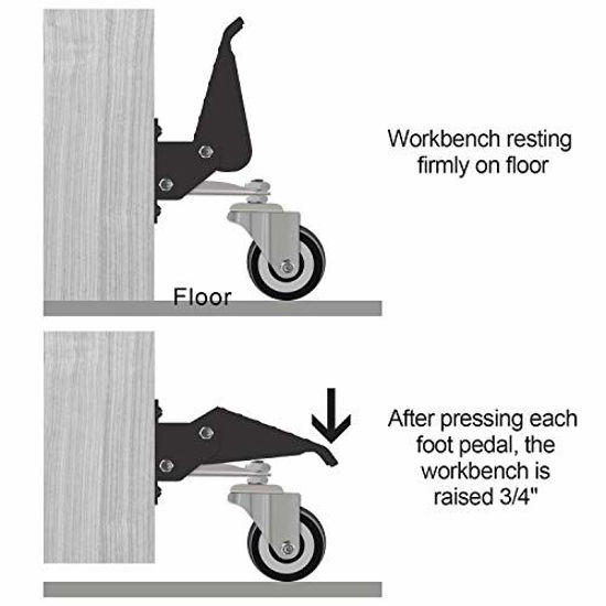 SOLEJAZZ Retractable Workbench Casters 880 LB Capacity - 4 Heavy-Duty Mobile Casters With Urethane Wheels & Install Template