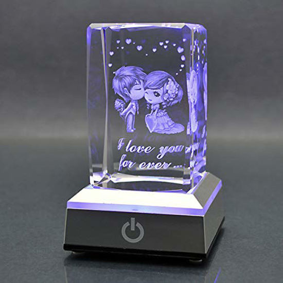 Picture of HOCHANCE 3D Sweetheart I Love You Forever Crystal with LED Colourful Light Base,Birthday Present for Girlfriend Gift WomanAunt Wife Mom,Best Amazing Cute Relationship Long Distance Friendship