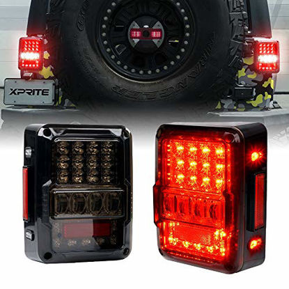 Picture of Xprite 4D Smoke Lens LED Tail Lights for Jeep Wrangler JK JKU 2007-2018, DOT Approved w/ Parking Light, Brake Turn Signal Lamp and Reverse Light, Plug & Play, Built-in Resistor - Pair