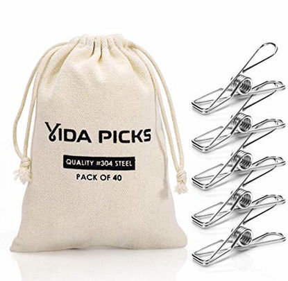 Picture of Wire Clothespins Laundry Chip Clips-40 Pack Bulk Clothes Pins with Heavy Duty, Durable Clamp Metal Clothes Pegs Multi-purpose for Outdoor Clothesline Home Kitchen Travel Office Decor Food Bag (Silver)