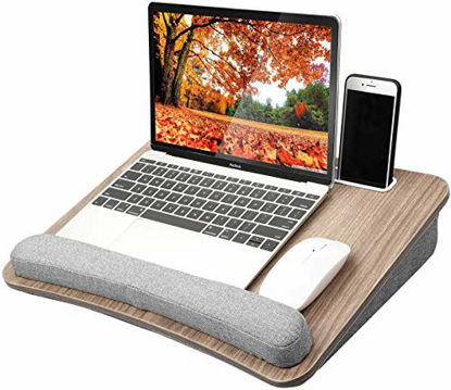 Picture of HUANUO Lap Laptop Desk - Portable Lap Desk with Pillow Cushion, Fits up to 15.6 inch Laptop, with Anti-Slip Strip & Storage Function for Home Office Students Use as Computer Laptop Stand, Book Tablet