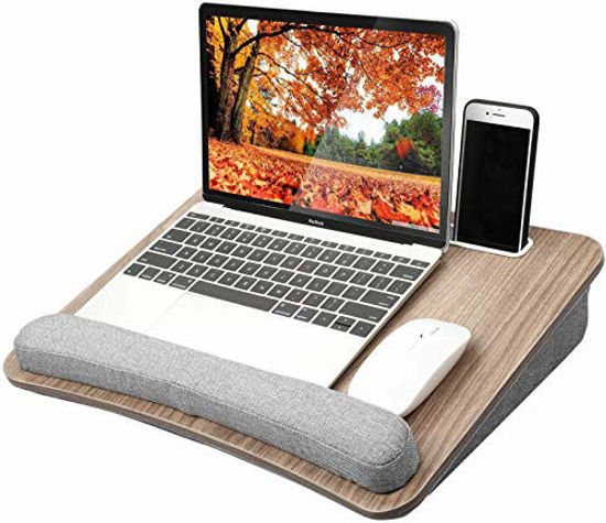 Picture of HUANUO Lap Laptop Desk - Portable Lap Desk with Pillow Cushion, Fits up to 15.6 inch Laptop, with Anti-Slip Strip & Storage Function for Home Office Students Use as Computer Laptop Stand, Book Tablet