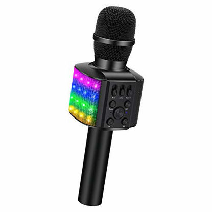 Picture of BONAOK Bluetooth Karaoke Wireless Microphone with controllable LED Lights, 4 in 1 Portable Karaoke Machine Speaker for Android/iPhone/PC (Black)