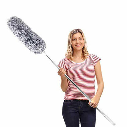 Picture of DELUX Microfiber Feather Duster Extendable Cobweb Duster with 100 inches Extra Long Pole, Bendable Head & Scratch-Resistant Hat for Cleaning Ceiling Fan, High Ceiling, Blinds, Furniture & Cars