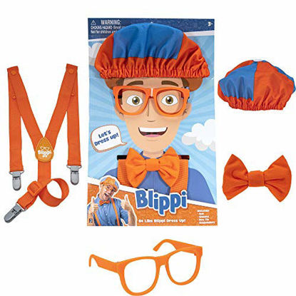 Picture of Blippi Costume Roleplay Accessories, Perfect for Dress Up and Play Time - Includes Iconic Orange Bow Tie, Suspenders, Hats and Glasses, for Young Children and Toddlers - Roleplay Set