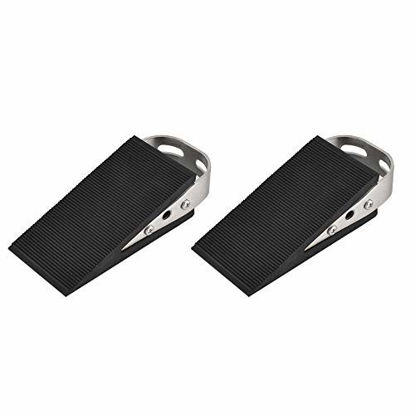 Picture of JQK Heavy Duty Door Stopper Rubber Wedge, 304 Stainless Steel Security Door Stops Works On All Floor Types, Brushed(2 Pack), DSB6-BN-P2
