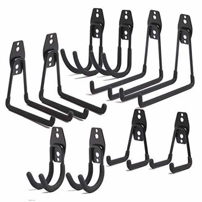 Picture of NETWAL Garage Hooks 10 Pack Storage Organization, Heavy Duty Wall Mount Steel Hook for Organizer Power Tools, Ladders,Bicycles,Garden Black