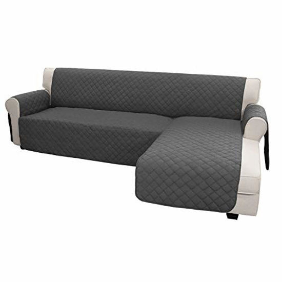 Picture of Easy-Going Sofa Slipcover L Shape Sofa Cover Sectional Couch Cover Chaise Lounge Cover Reversible Sofa Cover Furniture Protector Cover for Pets Kids Children Dog Cat (X-Large, Dark Gray/Dark Gray)