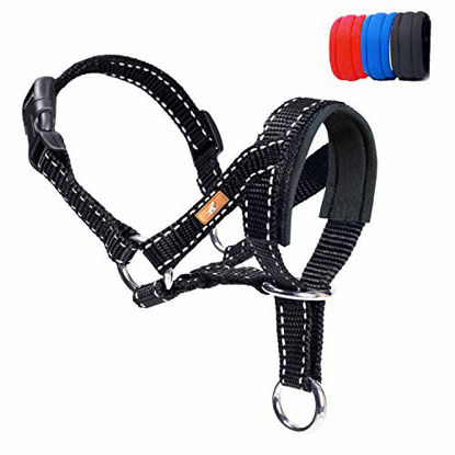 Picture of wintchuk Dog Head Collar, Head Collar with Reflective Strap to Stop Pulling for Small Medium and Large Dogs, Adjustable (L, Black)