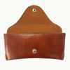 Picture of Portable Leather Glasses Case,Durable Soft Sunglasses Pouch Slim Case for Women Men Horizontal Eyeglass Case Button - Brown