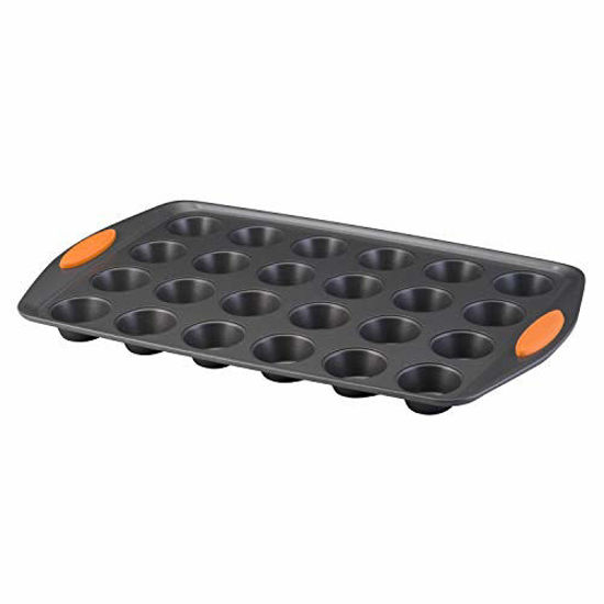 Picture of Rachael Ray Yum-o! Nonstick Bakeware 24-Cup Oven Lovin Mini Muffin Pan, Gray with Orange Handles