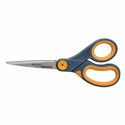 Picture of Westcott 8" Straight Titanium Bonded Non-Stick Scissors with Adjustable Glide Feature (14849), Grey/Yellow