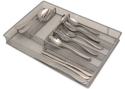 Picture of Mesh Large Cutlery Tray with Foam Feet - 6 Compartments - Kitchen Organization/Silverware Storage Utensil Flatware Tray