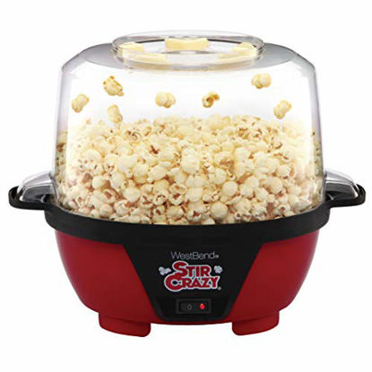 Picture of West Bend 82505 Stir Crazy Electric Hot Oil Popcorn Popper Machine Offers Large Lid for Serving Bowl and Convenient Storage, 6-Quart, Red