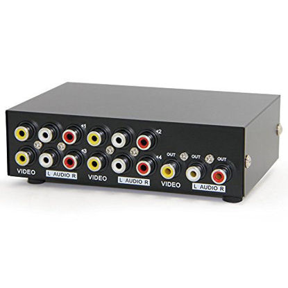 Picture of Panlong 4-Way AV Switch RCA Switcher 4 in 1 Out Composite Video L/R Audio Selector Box for DVD STB Game Consoles