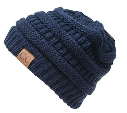 Picture of Thick Slouchy Knit Unisex Beanie Cap Hat,One Size,Navy