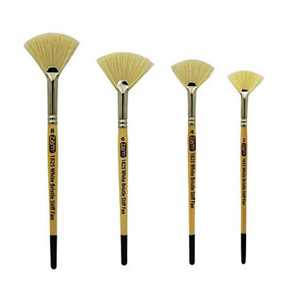 Picture of ZEM Brush White Bristle Stiff Fan Brush Set Size 2,4,6,8