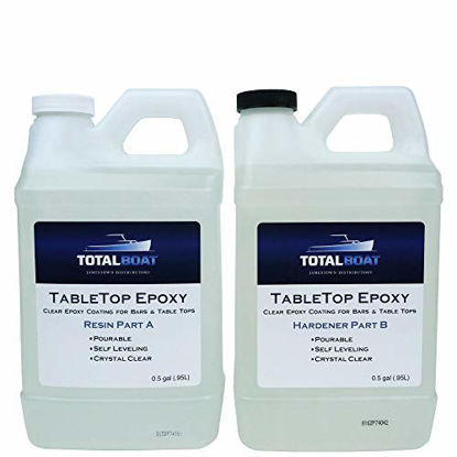 Picture of TotalBoat - TB-9335 Epoxy Resin Crystal Clear - 1 Gallon Epoxy Resin & Hardener Kit for Bar Tops, Table Tops & Countertops | Pro Epoxy Coating for Wood, Concrete, Art