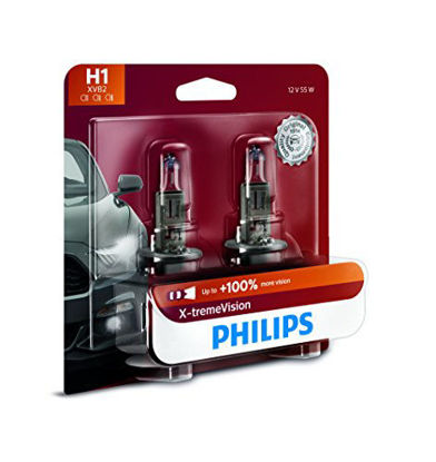 Picture of Philips Automotive Lighting H1 X-tremeVision Upgrade Headlight Bulb with up to 100% More Vision, 2 Pack (12258XVB2)