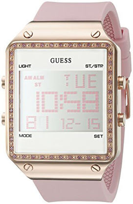 Picture of GUESS Rose Gold-Tone Pink Digital Stain Resistant Silicone Watch. with Day, Date, 24 Hour Military/Int'l Time, Dual Time Zone + Alarm. Color: Pink (Model: U0700L2)