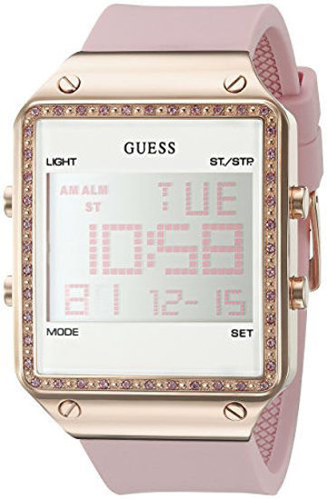 GUESS Stainless Steel Stain Resistant Silicone Watch with Day, Date + 24  Hour Military/Int'l Time