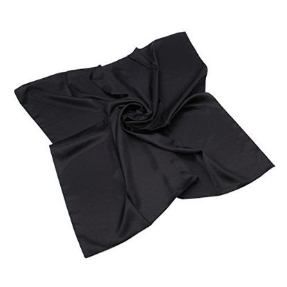 Picture of TrendsBlue Elegant Large Silk Feel Solid Color Satin Square Scarf Wrap 35", Black