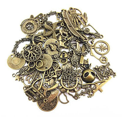 Picture of Yueton 100 Gram (Approx 70pcs) Assorted Antique Charms Pendant for Crafting, Jewelry Making Accessory (Bronze)