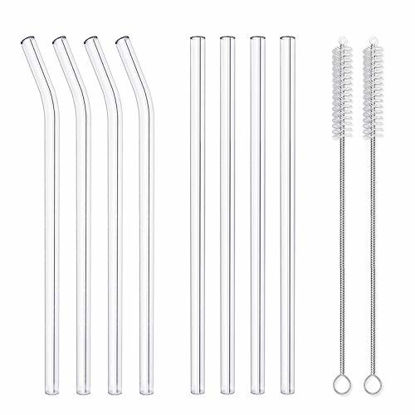 Picture of Hiware Reusable Glass Drinking Straws - 10" x 10 mm - Smoothie Straws for Milkshakes, Frozen Drinks, Smoothies, Bubble Tea - Environmentally Friendly