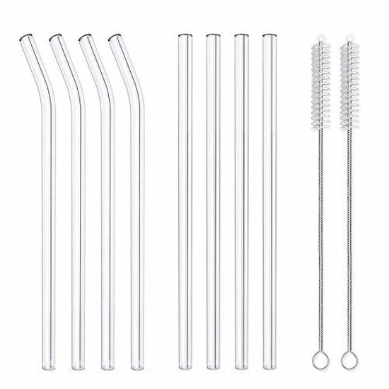Picture of Hiware Reusable Glass Drinking Straws - 10" x 10 mm - Smoothie Straws for Milkshakes, Frozen Drinks, Smoothies, Bubble Tea - Environmentally Friendly