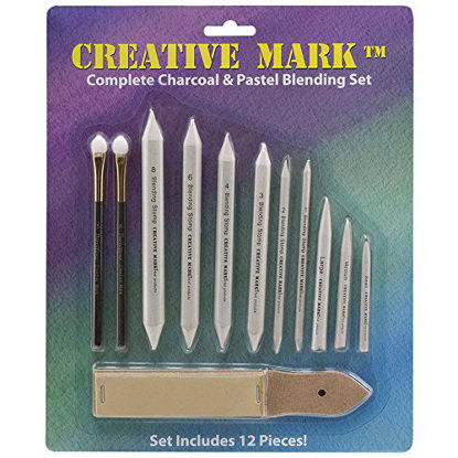 Picture of Creative Mark Complete Charcoal and Pastel Blending Set for Drawing Media Charcoal, Pencil, Pastels, Sponge Blenders, Stomps, Tortillions, Sandpaper Pad