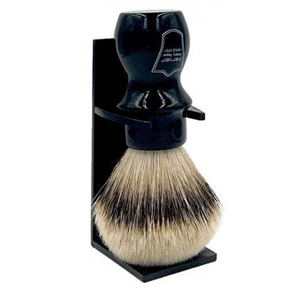 Picture of Parker Safety Razor Handmade Deluxe"Mug Shaving Brush" - 100% SILVERTIP Badger BRISTLES - Brush Stand Included - Black Handle
