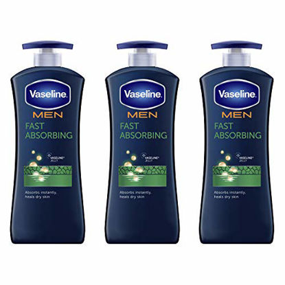 Picture of Vaseline Men Healing Moisture Hand and Body Lotion For Dry Skin Fast Absorbing Absorbs in Just 15 Skin For Moisturized Skin 20.3 oz 3 count