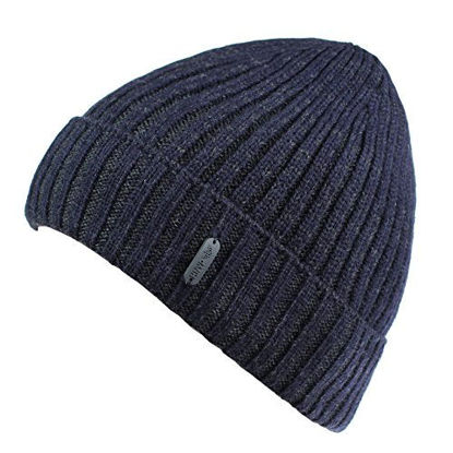 Picture of Connectyle Outdoor Classic Bassic Men 's Warm Winter Hats Thick Knit Long Cuff Beanie Cap with Lining, 55 60cm, Navy Blue