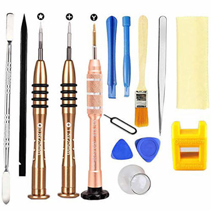 Picture of 16Pcs Cell Phone Repair Tool Kit - Screwdriver Set Kit for iPhone Apple 8 8 Plus 7 7 Plus 6S 6 Plus SE 5S 5 5C 4S Opening Pry Tools for iPhone X/SE,iPod,Phillips Screwdriver Star Pentalobe,Y Tri-Point
