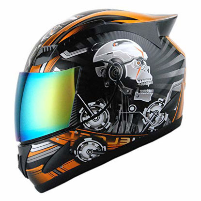Picture of 1Storm Motorcycle Bike Full FACE Helmet Mechanic Skull - Tinted Visor Orange