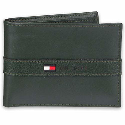 Picture of Tommy Hilfiger Men's Leather Wallet - Slim Bifold with 6 Credit Card Pockets and Removable ID Window, Dark Green, One Size