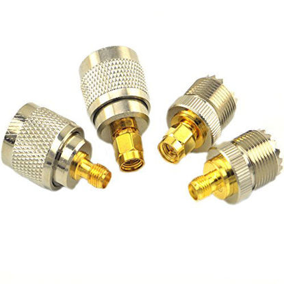 Picture of SMA-UHF RF Connectors Kit SMA to UHF PL259 SO239 4 Type Set SMA Jack/Plug to UHF Nickel Gold Plated Test Converter Pack of 4 