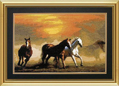 Picture of Embroidery Counted cross stitch kit Charivna mit #501 Mustang Horses in the wild , Animals 41.5x26.5 cm / 16.14x10.24 in