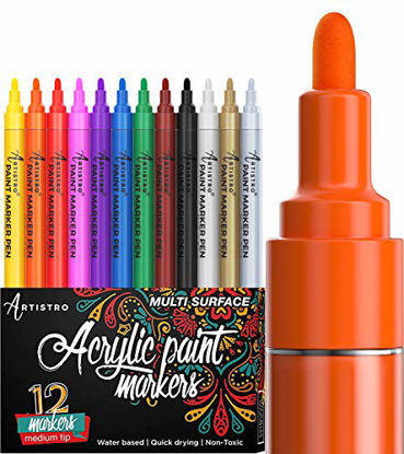 Picture of Paint Pens for Rock Painting, Ceramic, Porcelain, Glass, Wood, Fabric, Canvas. Set of 12 Acrylic Paint Markers Medium Tip