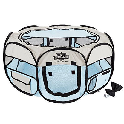 Picture of Portable Pop Up Pet Play Pen with carrying bag 33in diameter 15.5in Blue by PETMAKER