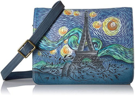 Picture of Anna by Anuschka womens Anna Anuschka, Handpainted Leather Medium Saddle Crossbody-love in Paris Cross Body Handbag, Love Paris, One Size US