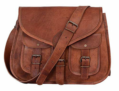Picture of KPL 14 Inch Leather crossbody bags Purse Women Shoulder Bag Satchel Ladies Tote Travel Purse full grain Leather (Tan Brown)