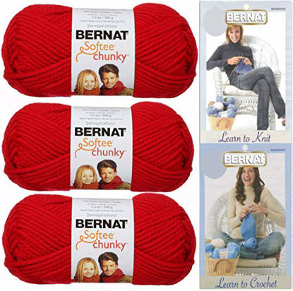 Picture of Bernat Softee Chunky Yarn Bundle Super Bulky No. 6, 3 Skeins Berry Red 28705