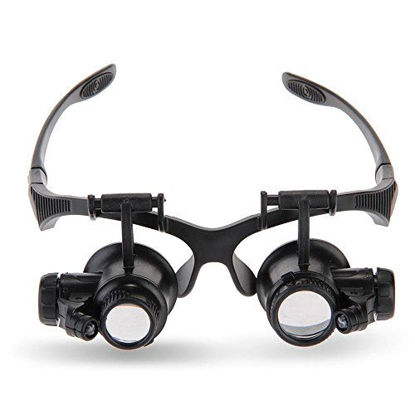 Picture of Tmango Magnifying Glasses, Jewelry Loupe, Eyewear Miniature Magnifying Glass Loop, 10x 15x 20x 25x Magnifier Headset Hands Free with LED Lights