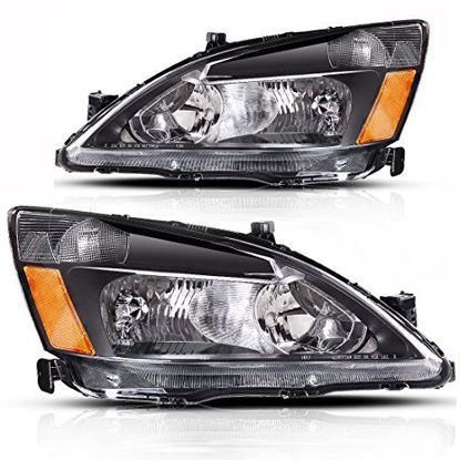 Picture of AUTOSAVER88 Compatible with 2003 2004 2005 2006 2007 Honda Accord Headlight Assembly OE Headlamp Replacement,Amber Reflector Black Housing